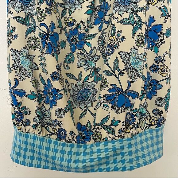 Lands End Swim Top 14 DD Tankini Modest Padded Bra Blue Floral Check Plaid EUC - Picture 3 of 8